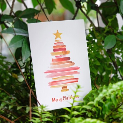 4 hand drawn Christmas greeting cards with envelopes