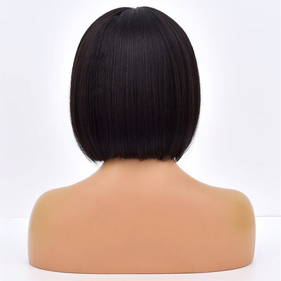 Short Bob Wig With Bangs Synthetic Wigs For Women Ombre Blac