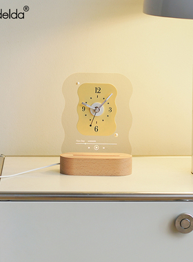Mndeld入户玄关摆件小夜灯座钟表卧室时钟床头氛围睡眠灯装饰品