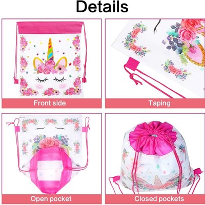 8/16/24/50PCS Unicorn Drawstring Bag For Girls Travel Storag