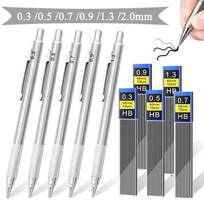 Mechanical Pencil Set Replaceable Refills 0.3 0.5 0.7 0.9 1.