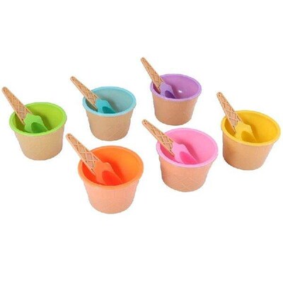 6Pcs Ice Cream Bowl Set Different Color Ice Cream Spoon