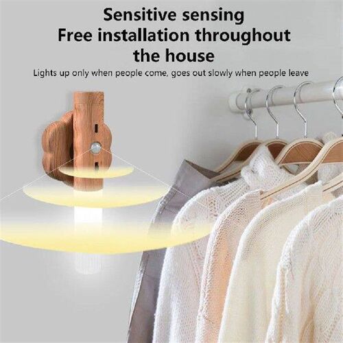 Magnetic LED Wood Night Light Motion Sensor USB Wall Lamp