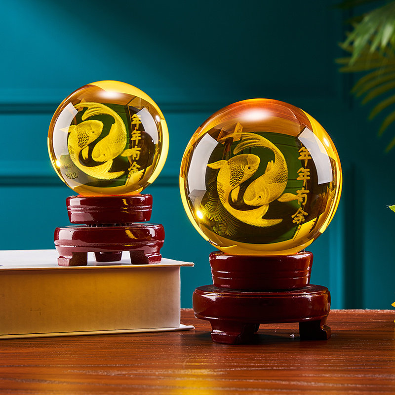 水晶球装饰摆件内雕鱼年年有鱼工艺品客厅摆台送礼乔迁家居饰品,家居饰品,装饰摆件,淘宝优惠券,粉丝福利购,淘宝优惠卷