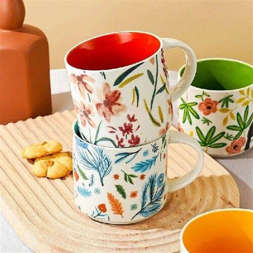 450ML Handmade Flower and Bird Pattern Design Ceramic Mug