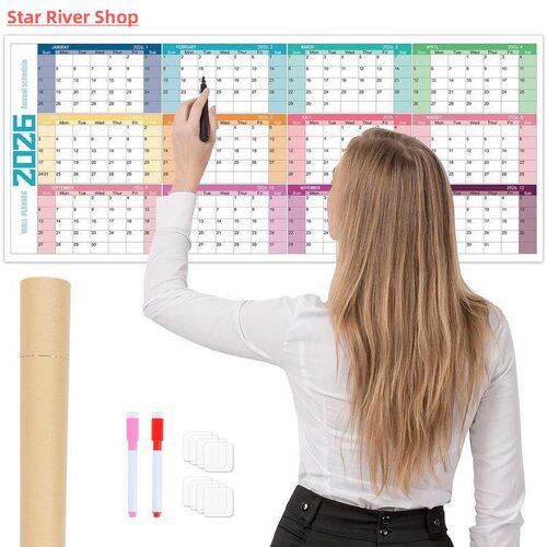 2026 Colorful Large Size Paper Wall Calendar With Pen 365Day