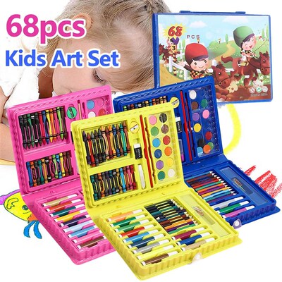 68PCS Kids Painting Drawing Art Set with Crayons Oil Pastels
