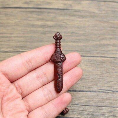 1Pc Chinese Style Mini Sword Home Decorative Wooden Craved