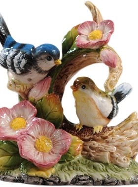 方亚陶瓷手工花鸟摆件花园庭院家居送礼爱情鸟软装搭配