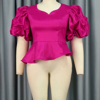 Women Elegant  Blouse Irregular Sexy V Neck Ruffles Puff Sle