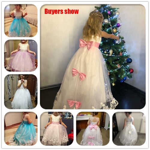 2022 Christmas Girls Long Bridesmaid Dress Elegant Kids Clot