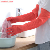 Lengthen Silicone Dishwashing Gloves Rubber Cleaning 1Pair