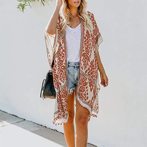 2021 Bohemian Printed V-neck Half Sleeve Plus Size Beach Wea