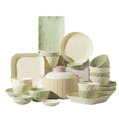 Cream style tableware set, household ceramic bowls and plate