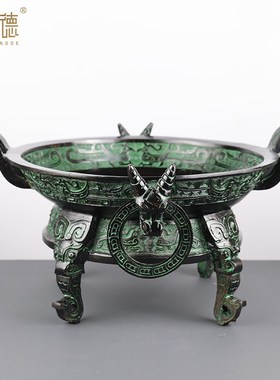 聚宝盆摆件西周逨盘铭文盘仿古青铜器中式婚庆道具家居