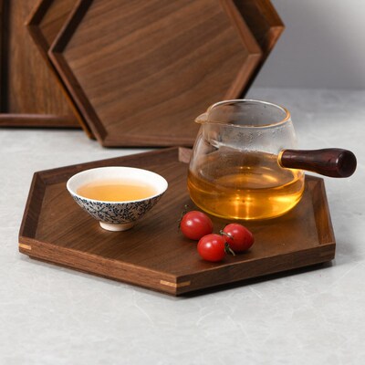 Black walnut solid wood rectangular tray, Japanese household