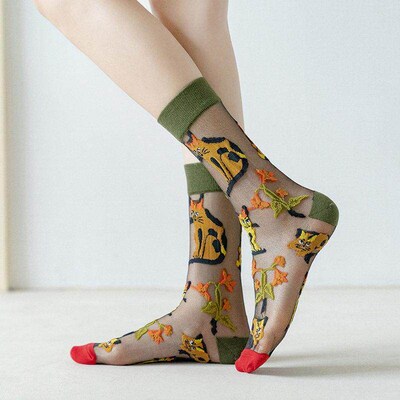 France Fresh Floral Art Funny Socks Transparent Abstract Des