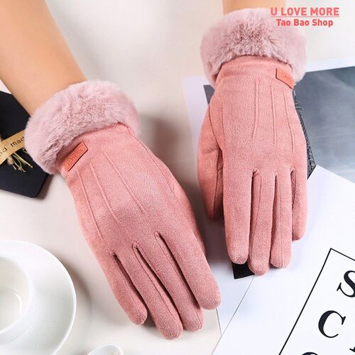 Women Winter Gloves Warm Screen Womens Fur Gloves Full Fing