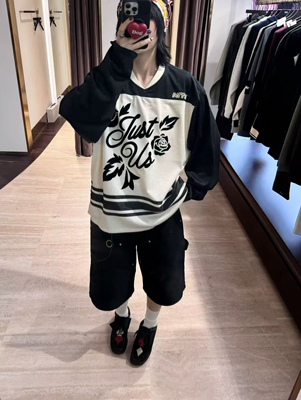 美式潮流户外KITH植绒印花双层网眼球衣长袖t恤宽松大码男女情侣