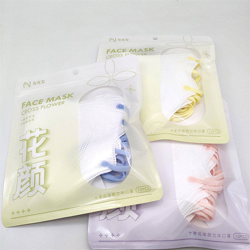 左左女5d立体一次性口罩十字花夏季轻薄透气混色绳30片四季纯白色