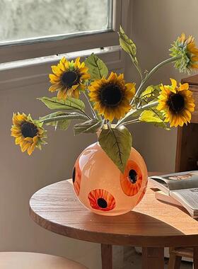 奶橘色玻璃花轻奢FT203Z级感客厅桌高面瓶水养家插花装饰摆件居场