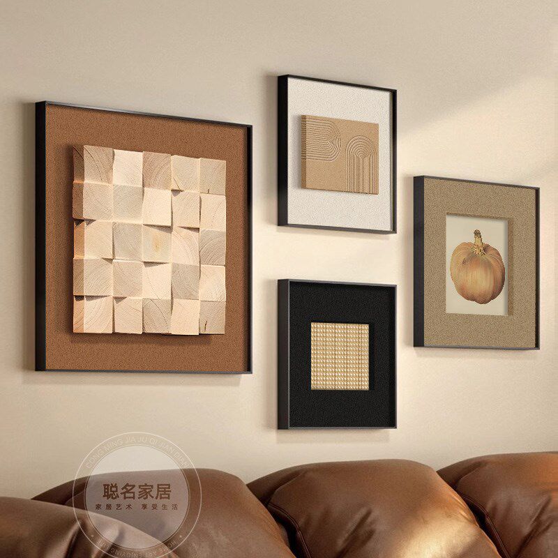 高级感立体砂岩客厅装饰画2025新款法式中古风高档沙发背景墙挂画