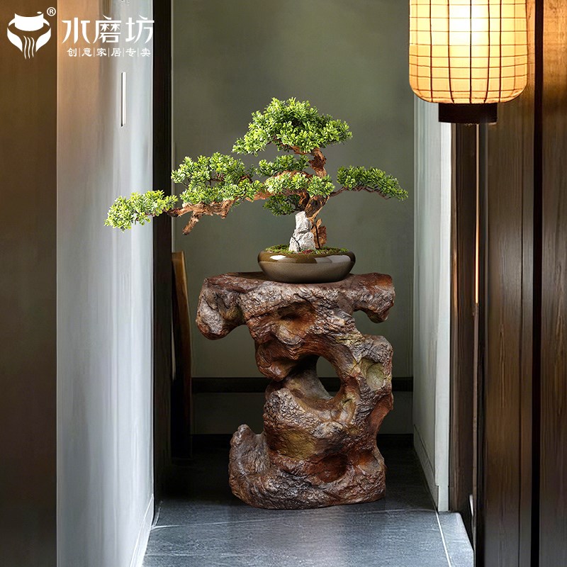 水磨坊中式庭院仿石景观太湖石花盆底座阳台露台花园布置造景摆件