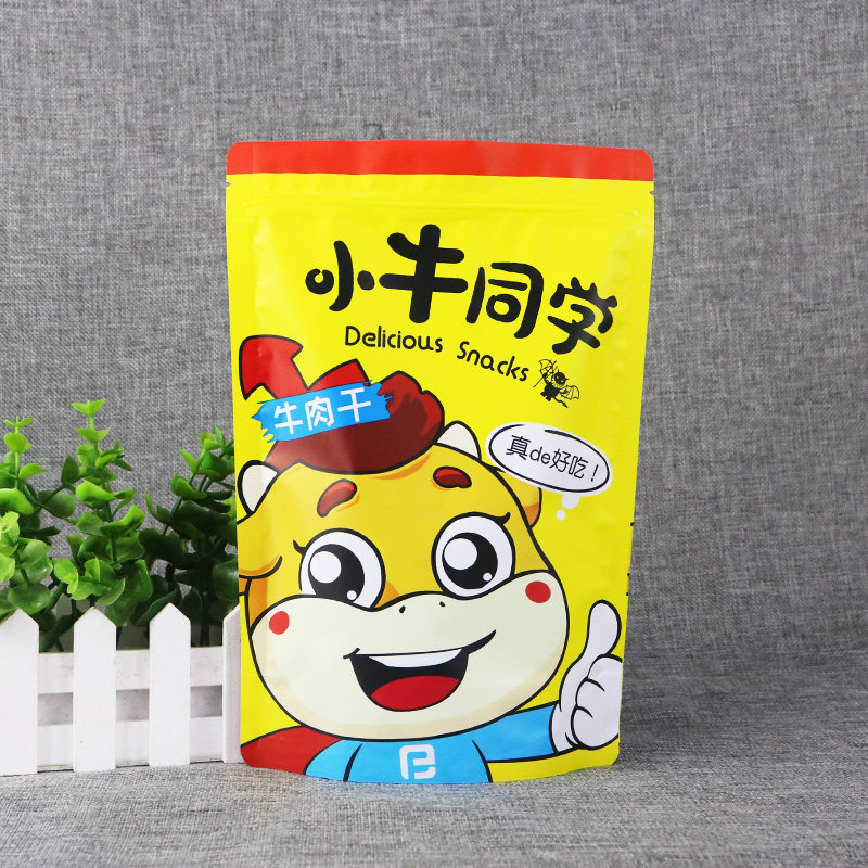 磨砂直立开窗风干手撕牛肉干零食食品包装袋塑料透明自封密封可爱