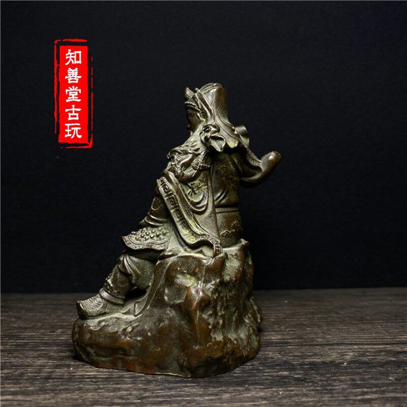 古玩杂项黄铜关羽桌面小摆件关二爷义气摆件关羽站像桌面茶宠摆件