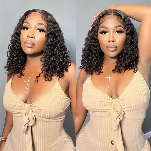 Deep Curly Short Bob Wig Human Hair Wigs Brazilian 13x5x1 La