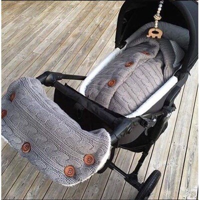 Knitted Button Plus Velvet Sleeping Bag + Stroller Gloves, B