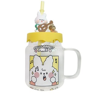 可爱阿兔兔玻璃杯超萌少女心学生办公室水杯早餐果汁带吸管杯