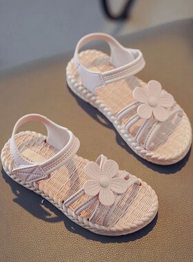 Little Girls Sandals 2023 New Flower Simple Cute Pink Green