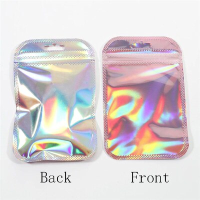 50pcs Iridescent Self Sealing Bags Pink Laser Plastic Pouche