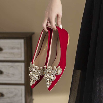 Niche French Rhinestone Flat Shoes Daily Commuter Wedding We