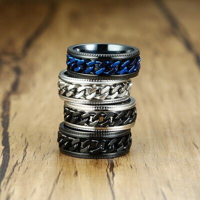 Anxiety Fidget Ring For Men Punk Titanium Stainless Steel Bl