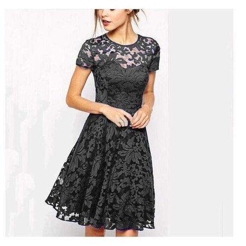 Short sleeved blue lace dress