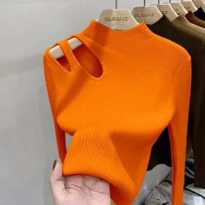 Turtleneck Knitted Women Sweater Ribbed Pullovers Autumn Win