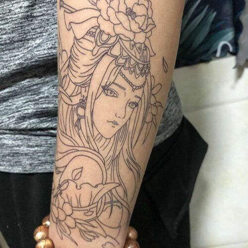 Secant line concubine geisha tattoo color flower arm tattoo