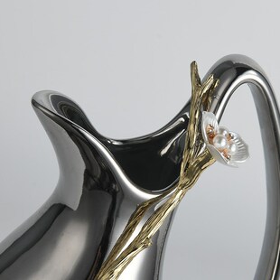 法式银色电镀花瓶壶形不锈钢金属花瓶高级感电视柜装饰设计摆件