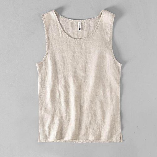 L886 Casual Linen Solid lor Sleeveless Vest Mens Loose Slee