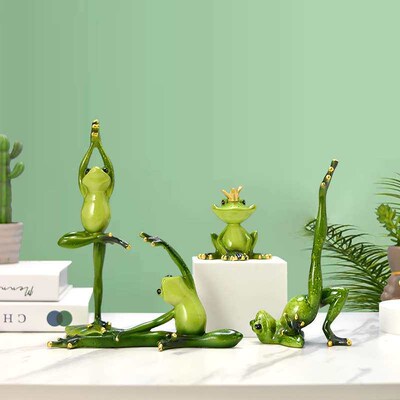 Yoga frog ornaments pastoral resin crafts decorative TV cabi