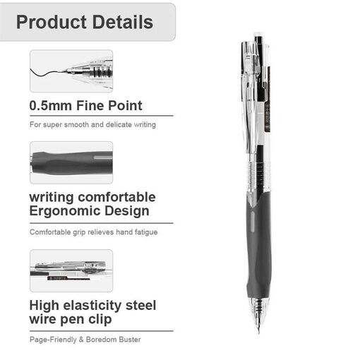 Gel Pens - 12 Retractable Gel Pens, 0.5mm Fine Tip, Quick Dr