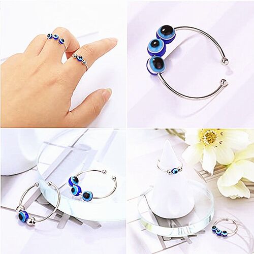 Lucky Turkish Evil Eye Ring For Women Open Rainbow Crystal E
