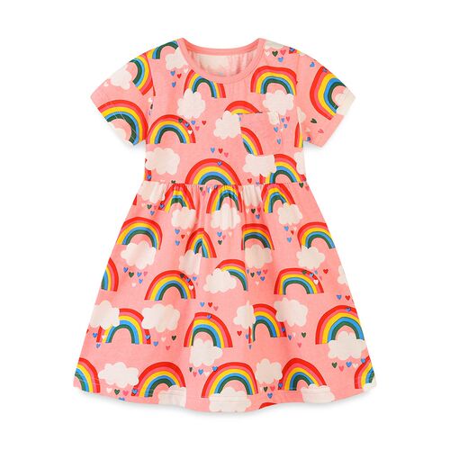 Jumping Meters Yellow White Striped Cartoon Dress Applique A