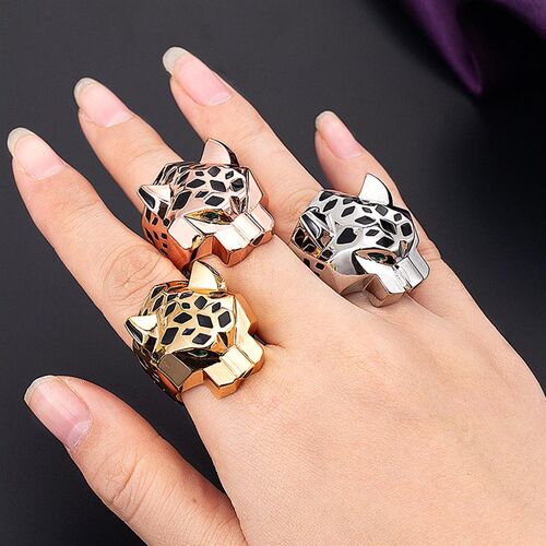 Zlxgirl rendy fine Jet enamel leopard Woman men Finger Ring