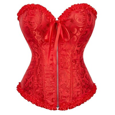 Overbust Corset Zipper Waist Bustier Top Black White Pink Be