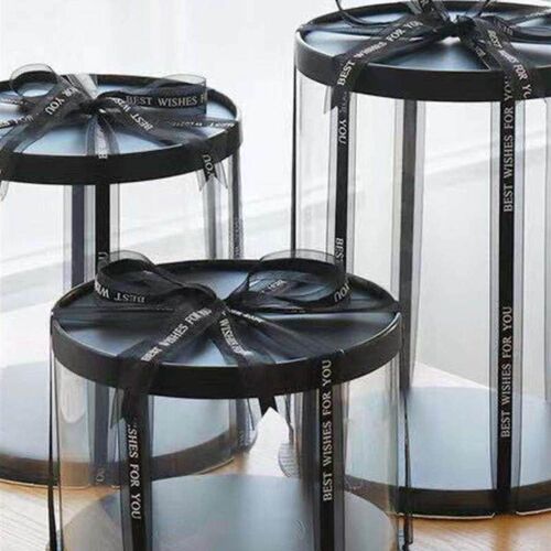 5pcs Round Cake Box Clear Cylindrical Pattern Transparent T