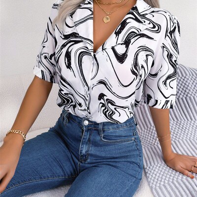 2025 SpringSummer Casual Westernstyle Collared Contrastcolor