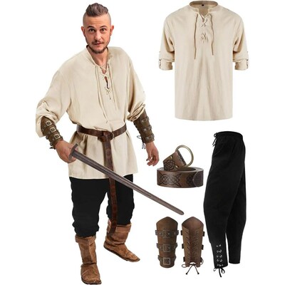 Jiuguva 4 Pc Halloween Men Renaiance Cotume Set Medieval Pi